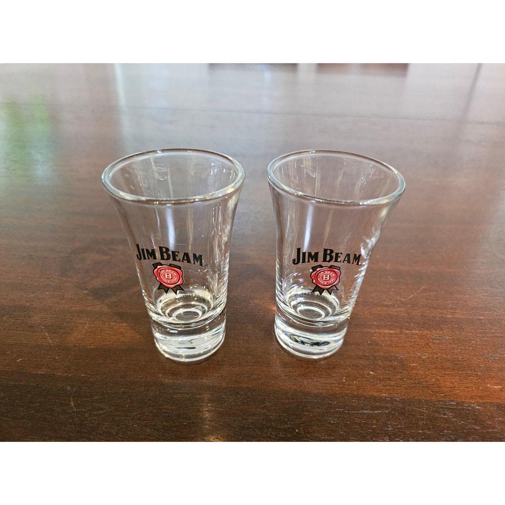 Jim Beam Shot Glasses Unisex OS Clear Black Red Logo Set of 2 Barware